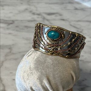Turquoise and Gold Statement Cuff Bracelet